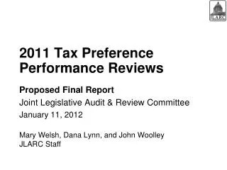 2011 Tax Preference Performance Reviews