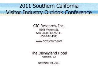 2011 Southern California Visitor Industry Outlook Conference