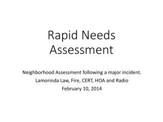 Rapid Needs Assessment