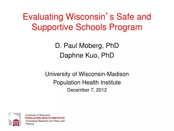 evaluating wisconsin s safe and supportive schools program