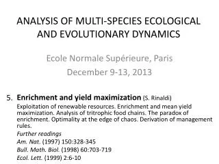 analysis of multi species ecological and evolutionary dynamics
