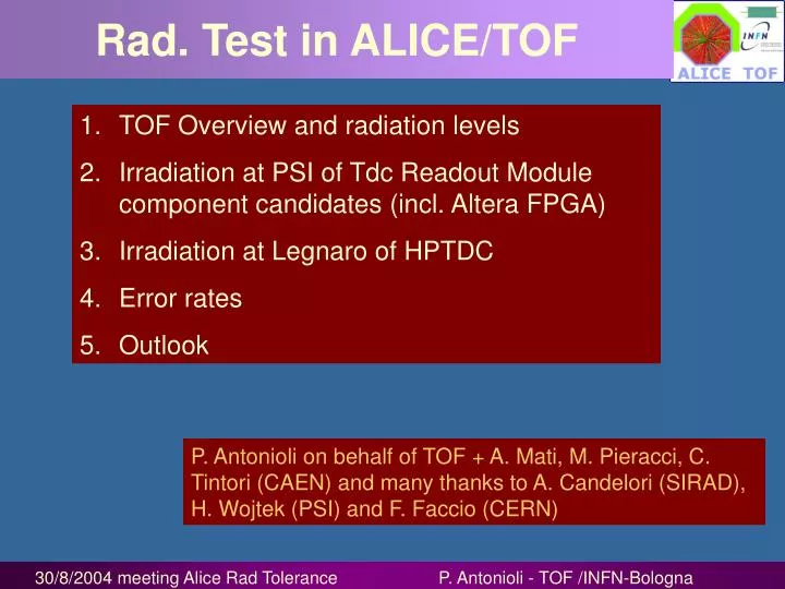 rad test in alice tof