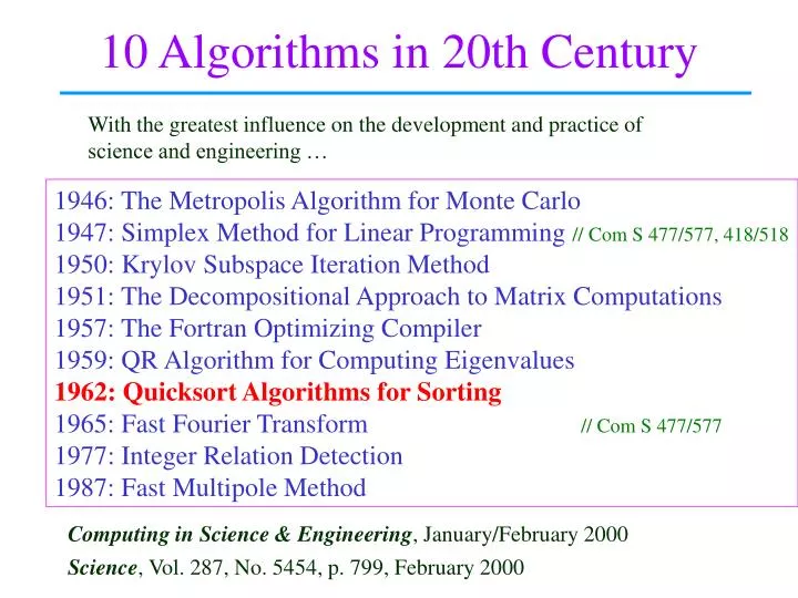 10 algorithms in 20th century