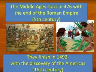 The Middle Ages start in 476 with the end of the Roman Empire (5th century)