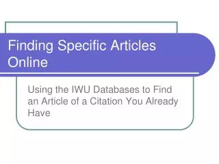 Finding Specific Articles Online