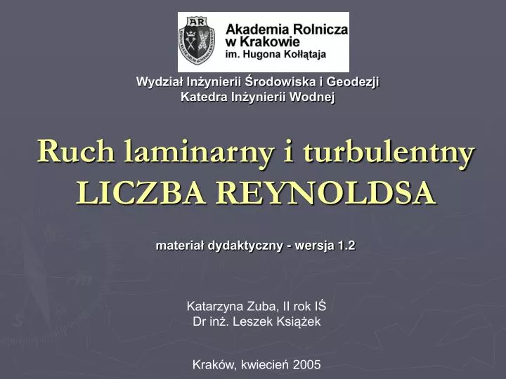 ruch laminarny i turbulentny liczba reynoldsa materia dydaktyczny wersja 1 2