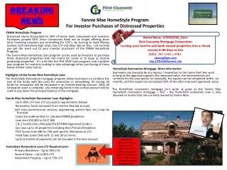 Fannie Mae HomeStyle Program For Investor Purchases of Distressed Properties