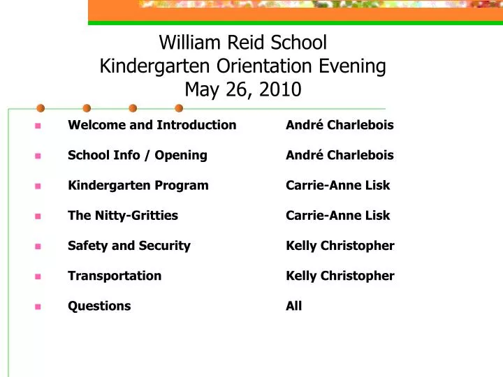 william reid school kindergarten orientation evening may 26 2010
