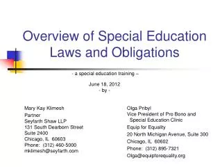 Overview of Special Education Laws and Obligations