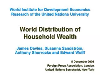 World Distribution of Household Wealth