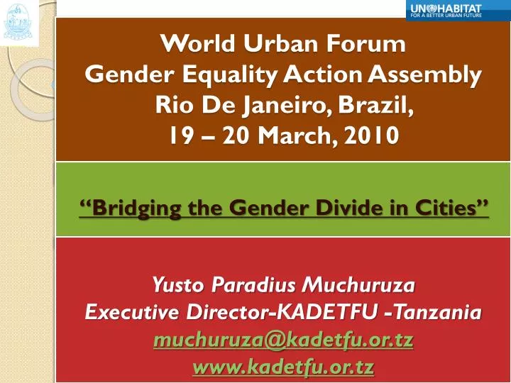 world urban forum gender equality action assembly rio de janeiro brazil 19 20 march 2010
