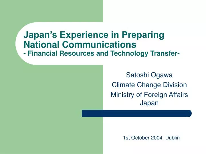 japan s experience in preparing national communications financial resources and technology transfer
