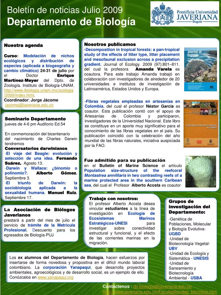 bolet n de noticias julio 2009 departamento de biolog a