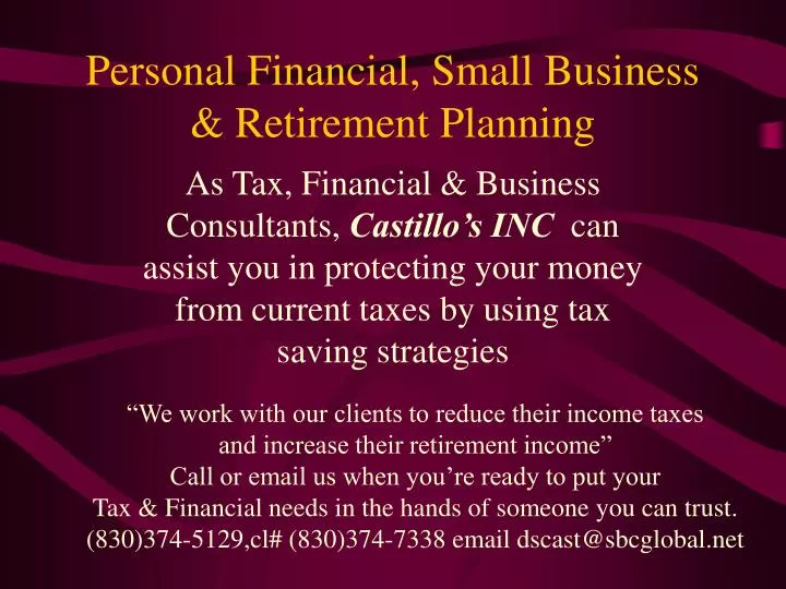 personal financial small business retirement planning