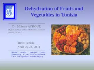 Dehydration of Fruits and Vegetables in Tunisia