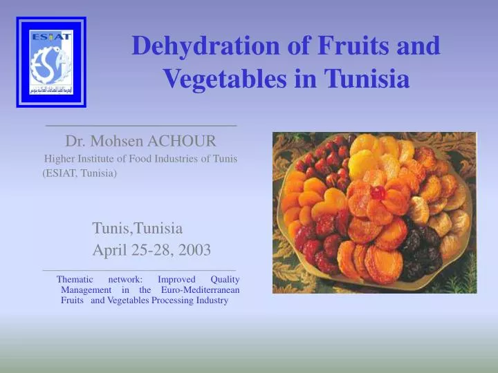 dehydration of fruits and vegetables in tunisia