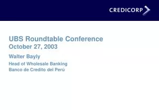 UBS Roundtable Conference October 27, 2003 Walter Bayly Head of Wholesale Banking