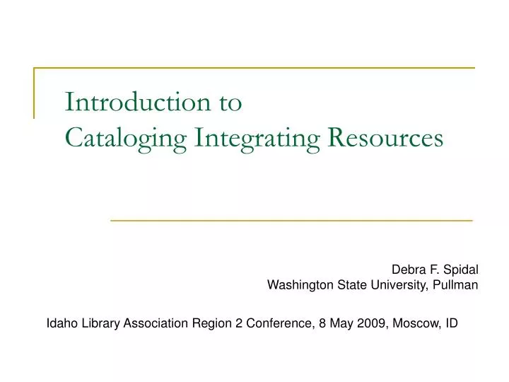 introduction to cataloging integrating resources