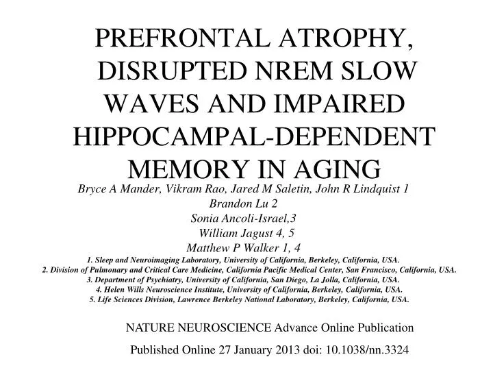 prefrontal atrophy disrupted nrem slow waves and impaired hippocampal dependent memory in aging