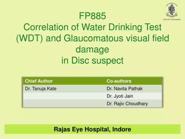 fp885 correlation of water drinking test wdt and glaucomatous visual field damage in disc suspect