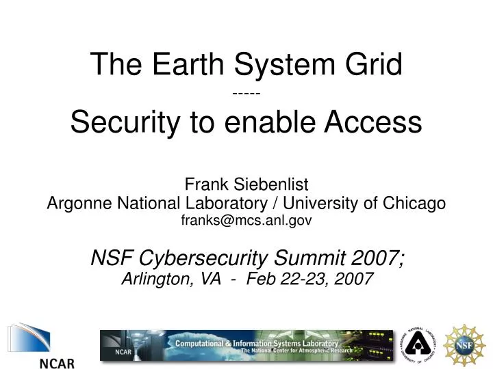 the earth system grid security to enable access