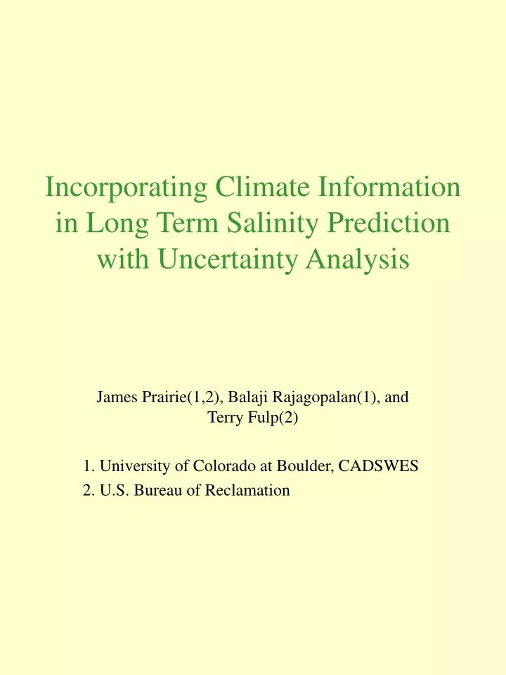 incorporating climate information in long term salinity prediction with uncertainty analysis