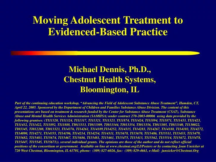 moving adolescent treatment to evidenced based practice