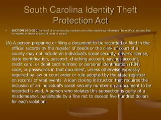 South Carolina Identity Theft Protection Act