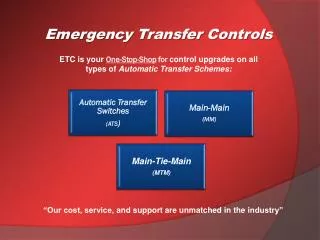 ETC is your One-Stop-Shop for control upgrades on all types of Automatic Transfer Schemes: