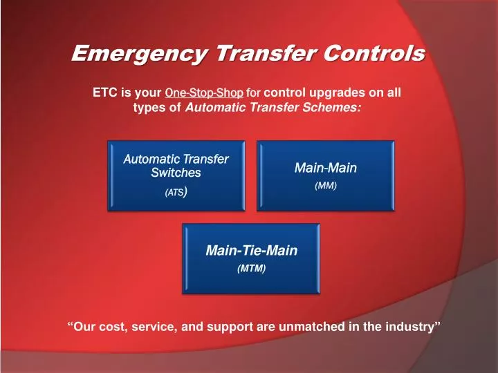 etc is your one stop shop for control upgrades on all types of automatic transfer schemes