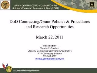 DoD Contracting/Grant Policies &amp; Procedures and Research Opportunities March 22, 2011