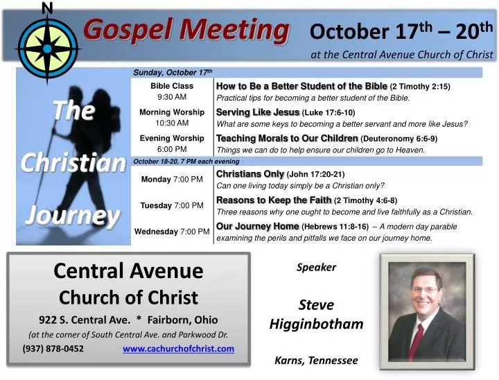 gospel meeting october 17 th 20 th at the central avenue church of christ