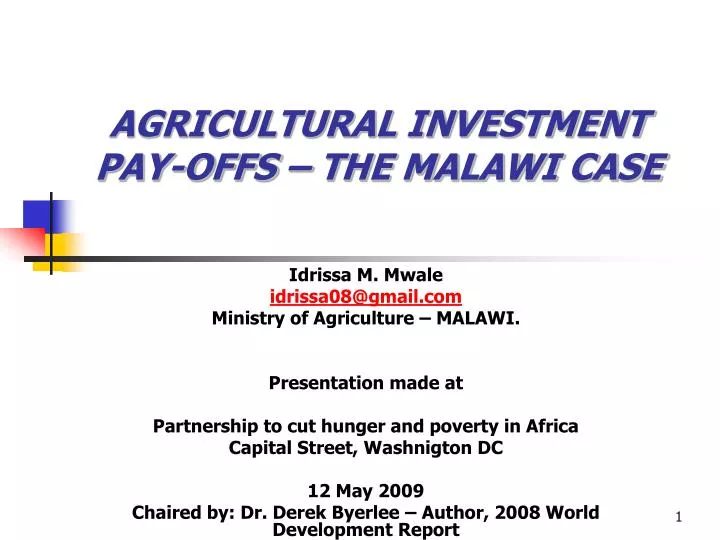 agricultural investment pay offs the malawi case