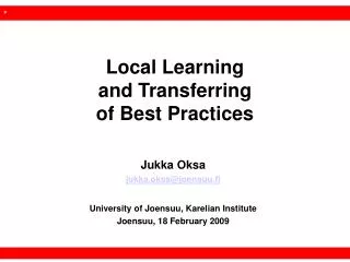 Local Learning and Transferring of Best Practices
