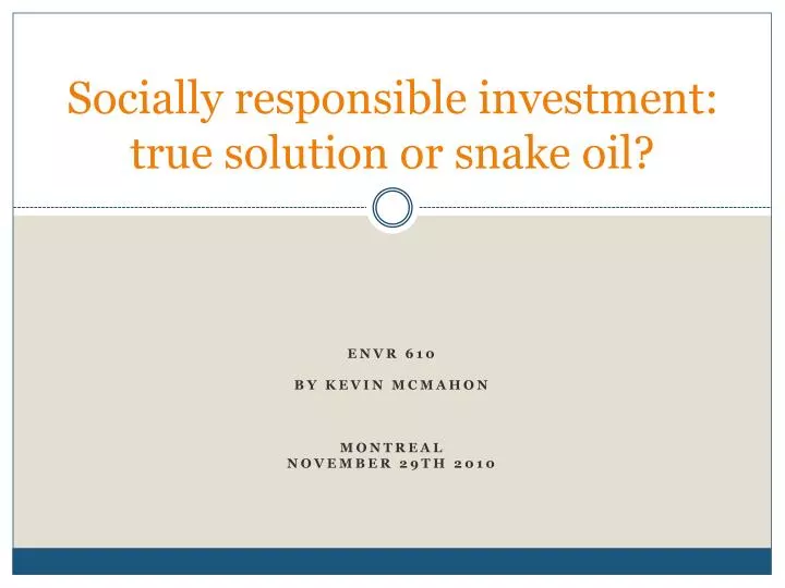 socially responsible investment true solution or snake oil