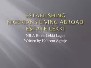 Establishing Nigerians Living Abroad Estate Lekki