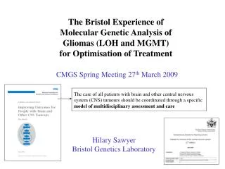 The Bristol Experience of Molecular Genetic Analysis of Gliomas (LOH and MGMT)