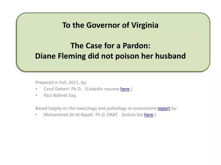 to the governor of virginia the case for a pardon diane fleming did not poison her husband