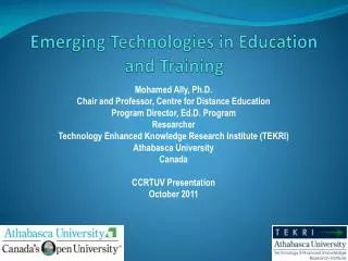 Emerging Technologies in Education and Training