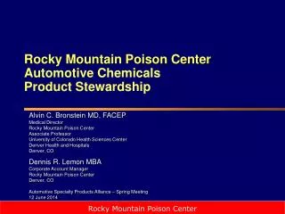 Rocky Mountain Poison Center Automotive Chemicals Product Stewardship