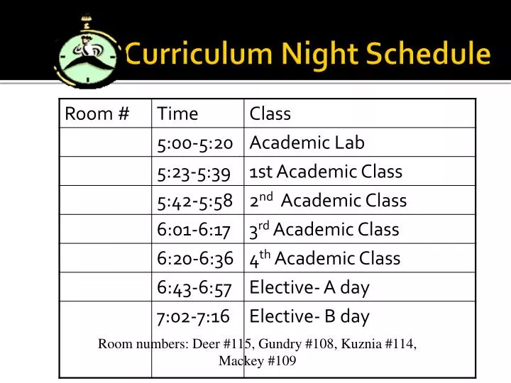 curriculum night schedule