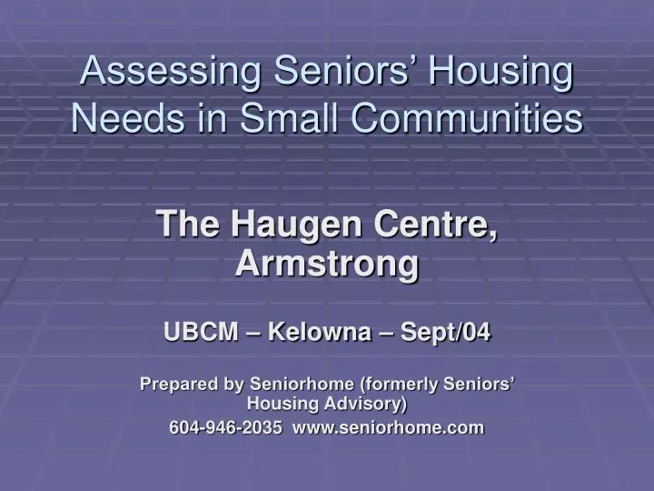assessing seniors housing needs in small communities