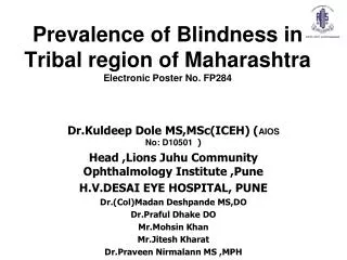Prevalence of Blindness in Tribal region of Maharashtra Electronic Poster No. FP284