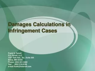 Damages Calculations in Infringement Cases