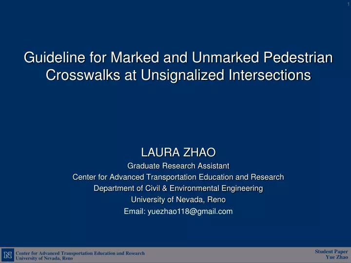 g uideline for marked and unmarked pedestrian crosswalks at unsignalized intersections
