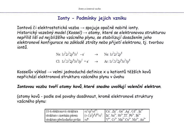 ionty podm nky jejich vzniku