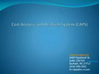 Cost Analysis and PerDiem System (CAPS)