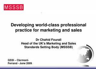 Developing world-class professional practice for marketing and sales Dr Chahid Fourali