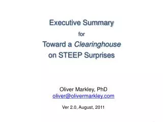 Executive Summary for Toward a Clearinghouse on STEEP Surprises