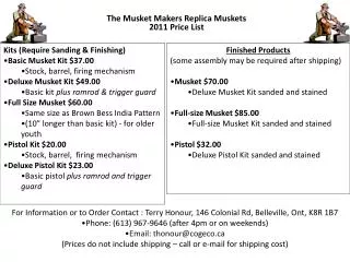 The Musket Makers Replica Muskets 2011 Price List
